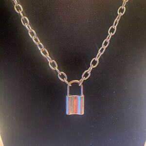 Chunky Padlock Chain Necklace – Silver Tone, 20” Long, Statement Fashion Jewelry